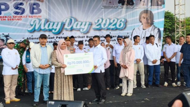 Momen Peringatan May Day 2026 di Kabupaten Serang, Dua Pekerja Terima Manfaat Program JKK Meninggal